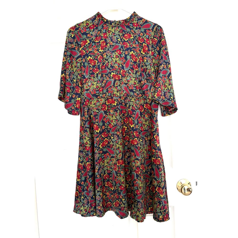 Code X Mode Dress Floral Fit Flare Boho Cottagecore Long Sleeve High Neck Size M